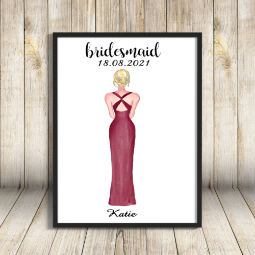 Bridesmaid Personalised A4 Print, Custom Bridesmaid Picture - Click Image to Close